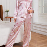 Conjunto de pijama con estampado de corazon ribete en contraste de Satin