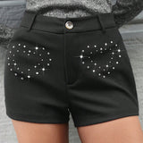 Prive Shorts con diamante de imitacion con estampado de corazon