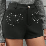 Prive Shorts con diamante de imitacion con estampado de corazon