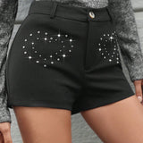 Prive Shorts con diamante de imitacion con estampado de corazon