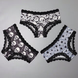 3 Piezas Lenceria De Goth Con Contraste De Encaje Hipster Panties, Prendas De Ropa Interior De Calaveras Con Estrellas Para Halloween, Lenceria Y Ropa Interior De Mujer