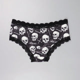 3 Piezas Lenceria De Goth Con Contraste De Encaje Hipster Panties, Prendas De Ropa Interior De Calaveras Con Estrellas Para Halloween, Lenceria Y Ropa Interior De Mujer