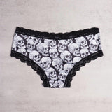 3 Piezas Bragas Hipster De Encaje En Contraste, Bragas Intimas Con Estampado De Calavera De Halloween, Ropa Interior Y Lenceria Para Mujer