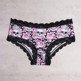 3 Piezas Bragas Hipster De Encaje En Contraste, Bragas Intimas Con Estampado De Calavera De Halloween, Ropa Interior Y Lenceria Para Mujer