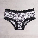 3 Piezas Bragas Hipster De Encaje En Contraste, Bragas Intimas Con Estampado De Calavera De Halloween, Ropa Interior Y Lenceria Para Mujer