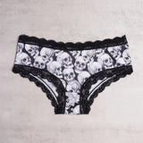 3 Piezas Bragas Hipster De Encaje En Contraste, Bragas Intimas Con Estampado De Calavera De Halloween, Ropa Interior Y Lenceria Para Mujer