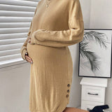 Maternidad Vestido estilo camiseta con diseno de boton de hombros caidos bajo curvo