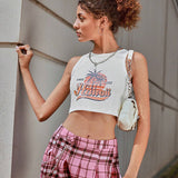 Top tank crop con estampado de palmera y letra