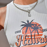 Top tank crop con estampado de palmera y letra