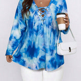 LUNE Plus Tie Dye Lace Up Front Tee