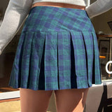 EZwear Plus Size Blue Plaid College Style Skirt