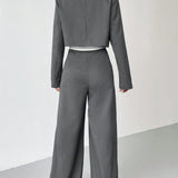 EZwear Blazer crop de cuello con solapa & Pantalones de traje de pierna ancha & Top bandeau