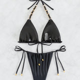 Swim Conjunto de bikini de cuello halter desmontable para mujeres