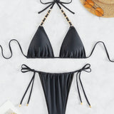 Swim Conjunto de bikini de cuello halter desmontable para mujeres