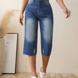 LUNE Jeans de talle alto con lavado bajo crudo capri