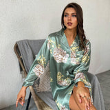 Juego De Ropa De Dormir De Verano Y Otono De Seda De Hielo Para Mujeres Con Diseno De Moda, Camisa Vestido Imprimido De Seccion Delgada, Ropa De Casa