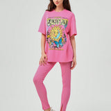 Forever 21 Conjunto De Camiseta Y Leggings Con Hombros Caidos Y Estampado De Sol Y Texto