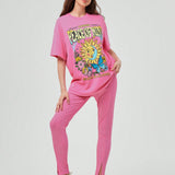 Forever 21 Conjunto De Camiseta Y Leggings Con Hombros Caidos Y Estampado De Sol Y Texto