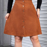 Essnce Plus Button Front Corduroy Skirt