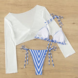 Swim Conjunto de bikini de triangulo halter a rayas con kimono