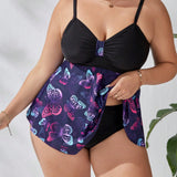 Swim Lushore Conjunto de tankini estampado de mariposas para mujeres de talla grande con tirantes espagueti y parte superior sin espalda