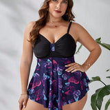 Swim Lushore Conjunto de tankini estampado de mariposas para mujeres de talla grande con tirantes espagueti y parte superior sin espalda