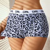 Boyshorts con estampado de leopardo de cintura con cinta con letra