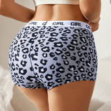 Boyshorts con estampado de leopardo de cintura con cinta con letra