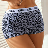 Boyshorts con estampado de leopardo de cintura con cinta con letra