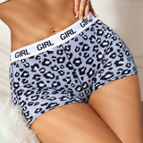 Boyshorts con estampado de leopardo de cintura con cinta con letra