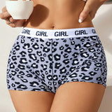 Boyshorts con estampado de leopardo de cintura con cinta con letra