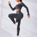 Yoga Basic Conjunto Deportivo Sin Costuras De Cuello Redondo Y Alta Elasticidad