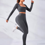 Yoga Basic Conjunto Deportivo Sin Costuras De Cuello Redondo Y Alta Elasticidad