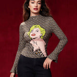 Marilyn Monroe   Camiseta De Cuello Simulado Con Grafico De Leopardo Y Figura