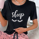 CamiConjuntoa de dormir con estampado de letra & pestanas