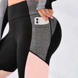 Yoga Futuristic Conjunto Deportivo De Camiseta De Manga Larga Y Leggings Con Estilo De Bloque De Color Y Cremallera