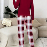 Conjunto de pijama Camiseta con parche de panda & Pantalones con estampado de cuadros