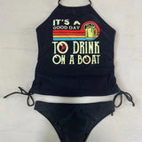 Conjunto de traje de bano para vacaciones en la playa, con diseno elegante y sexy de copas de martini, parte superior halter tankini y Bottom