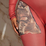 Slayr Women'S Patchwork Stitching Color Cat Print Jumpsuit