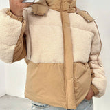 EZwear Abrigo acolchado panel en contraste de hombros caidos con capucha