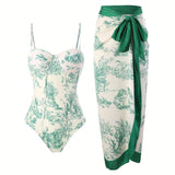 Traje de bano de una pieza de estilo europeo y americano con tirantes y falda de talla unica para playa de verano