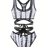 Swim Conjunto de bikini cruzado tenido con estilo 'tie dye'