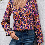 Blusa con estampado con cordon trasero de manga amplia