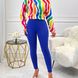 de rayas de arcoiris con estampado Camiseta de hombros caidos & Leggings