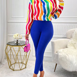 de rayas de arcoiris con estampado Camiseta de hombros caidos & Leggings