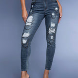 Haute Jeans Ajustados Rasgados Con Detalles De Cadena