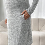 Maternidad Vestido estilo camiseta tejido jaspeado con bolsillo oblicuo
