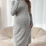Maternidad Vestido estilo camiseta tejido jaspeado con bolsillo oblicuo