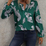 Blusa con estampado de leopardo de cuello notch de manga farol