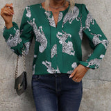 Blusa con estampado de leopardo de cuello notch de manga farol